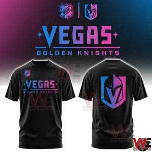 Black Vegas Golden Knights t shirt with modern colorful logo on front and back!