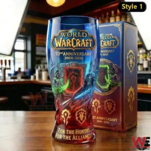 World Warcraft anniversary collectible glass on table!