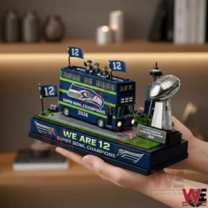 Hand holding Seahawks We Are Twelve Super Bowl Champions 2026 display model!