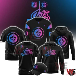 Winnipeg Jets cyberpunk style jerseys hoodies shirts and cap in black with neon logo designs!