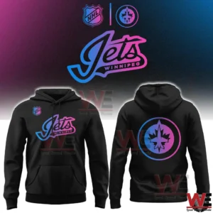 Black Winnipeg Jets hoodie with neon circular logo on front and back!