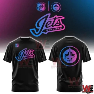 Black Winnipeg Jets t shirt with neon cyberpunk logo on front and back!