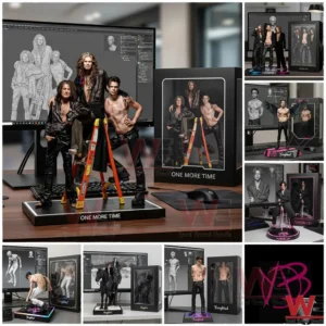 Yungblud resin figurine set displayed on desk with computer design screen.