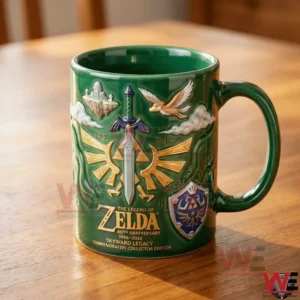 Green Legend of Zelda commemorative mug with fantasy symbols!