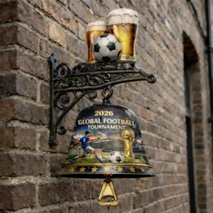 Football themed wall bell on a brick wall!