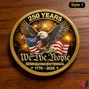 Gold coin with eagle and american flag and we the people text!