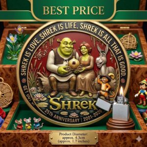 Commemorative Shrek movie coin for the 25th anniversary from 2001 to 2026.