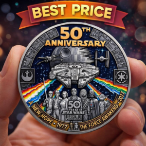 Collector coin inspired by Star Wars showing characters spacecraft and space background celebrating the legendary galactic saga!