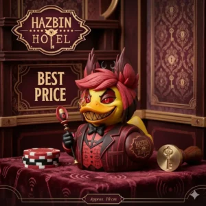 Duck character figure in a Hazbin Hotel themed display scene!