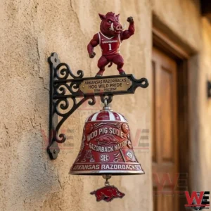 Arkansas Razorbacks wall bell with hog mascot mounted on a stucco wall!