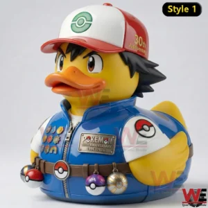 Yellow trainer duck figure with blue jacket and red white cap!