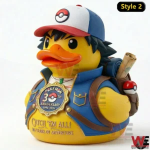Yellow adventure duck figure with backpack and anniversary badge!