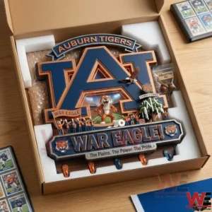 Auburn University key rack packaged in a box with foam protection and a collector kit!