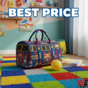 Barca duffle bag on a colorful rug in a kids room!