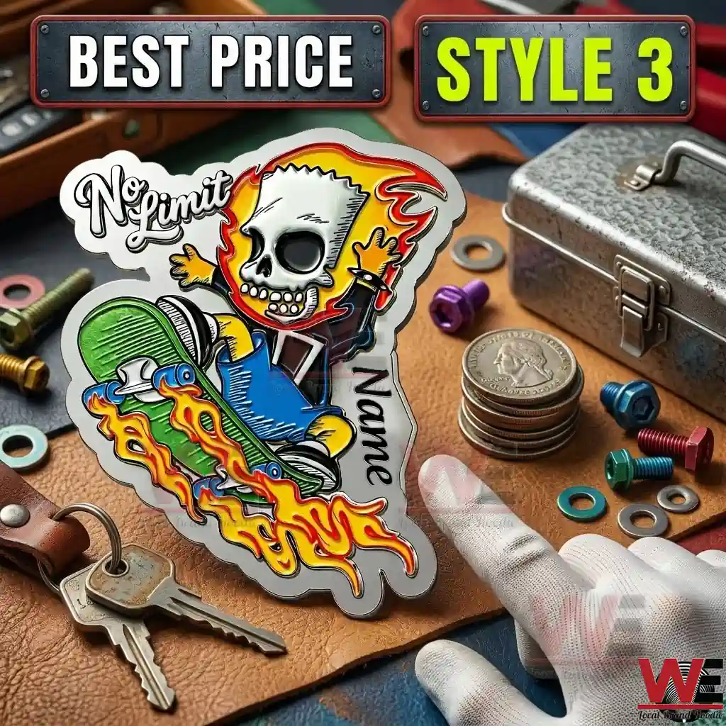 Bart Simpson Stay Cool Car Name Badge 3 Flaming skeletal skater metal sign.