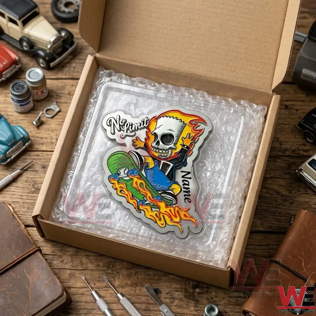 Bart Simpson Stay Cool Car Name Badge 6 Flaming skater metal sign in shipping packaging.
