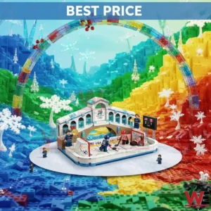 Colorful hockey building brick set with rainbow arch and olympic style rink!