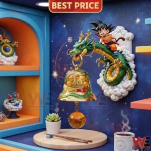 Dragon Ball inspired wall bell on tabletop display with green dragon and young hero!