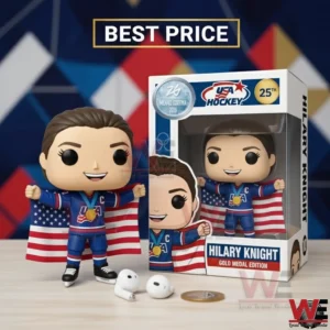 Collectible hockey player figure with flag and display box!