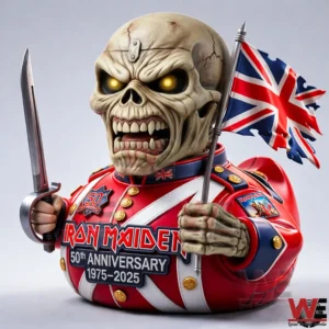 Iron Maiden anniversary duck figure with skull face British flag and blade!