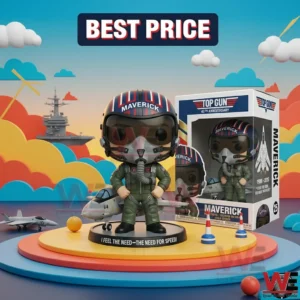 Maverick pilot collectible figure with box and jets on a colorful display!
