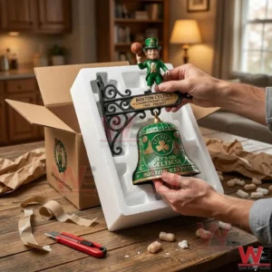 Boston Celtics Championship Legacy Wall Bell 7 Hands unboxing a Boston Celtics wall bell from protective packaging!