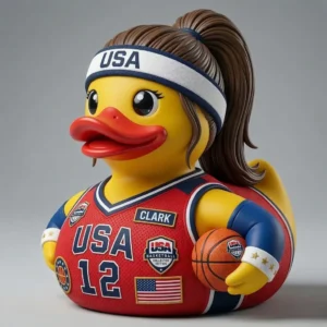 Yellow basketball duck figure in a Team USA jersey holding a ball!