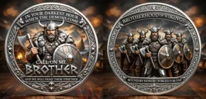 Viking warrior and brotherhood on a two sided challenge coin!