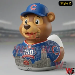 Brown bear Cubs anniversary collectible with blue cap and detailed team jersey!