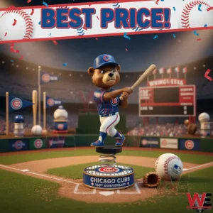 Chicago Cubs batter mascot bobblehead on a baseball field!