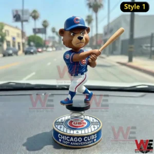 Chicago Cubs 150th Anniversary Mascot Dashboard Bobblehead 6 Chicago Cubs batter mascot bobblehead on a car dashboard!