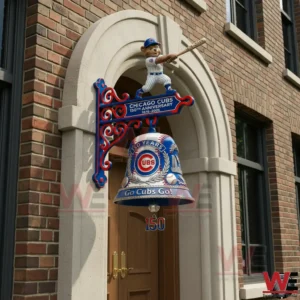 Chicago Cubs 1876-2026 150th Anniversary Wall Bell 7 Chicago Cubs anniversary wall bell displayed near a brick doorway!
