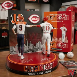A beautiful statue of football player Joe Burrow and baseball player Joey Votto doing a fist bump!
