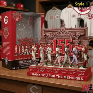 Cincinnati Reds collector display with player figures and a Thank you for the memories base!