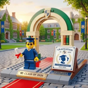 Graduation building block set with student figure campus arch and Class of 2026 sign!