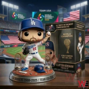 A baseball collectible figure with a large head and small body posed as a pitcher in front of a stadium backdrop!