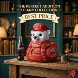 Coca Cola polar bear anniversary collectible on display table!