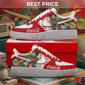 Pair of Coca Cola themed custom sneakers.