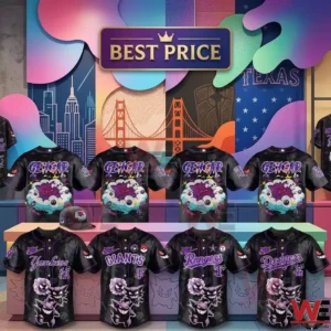 Gengar themed black baseball jerseys on display.