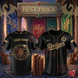 Black dragon scale Dodgers jersey in a temple setting.