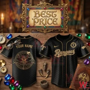 Custom MLB ALL TEAM x Fourth Wing Jersey 8 Rangers dragon scale jersey with fantasy themed items.