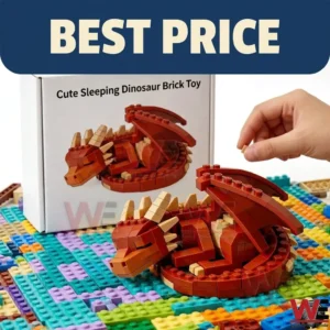 Red brick dragon model sitting in front of its retail packaging!