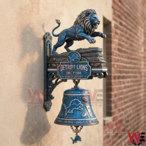 Detroit Lions themed blue wall bell with lion statue mounted outside!