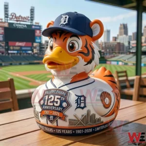 Detroit Tigers anniversary duck collectible displayed at a baseball stadium!