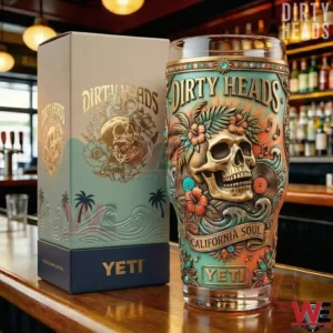 Dirty Heads California Soul Yeti pint glass beside its box on a bar counter!