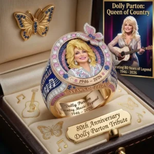 Jeweled tribute ring in a display box with butterfly and music details!
