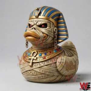 Ancient Egyptian mummy duck collectible with red eyes and pharaoh headdress!