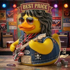 Eddie Van Halen Rock Guitar Rubber Duck 3 Rock style duck figure with guitar in a stage display!