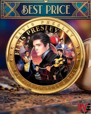 Commemorative gold coin of Elvis Presley with a collage of his famous performances!