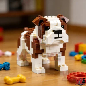 English Bulldog Brick Model Set 6 Brown and white brick bulldog model standing on a wooden floor!